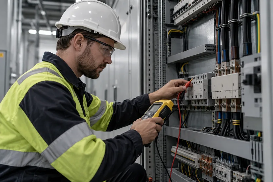 Ingeniero revisando un tablero eléctrico