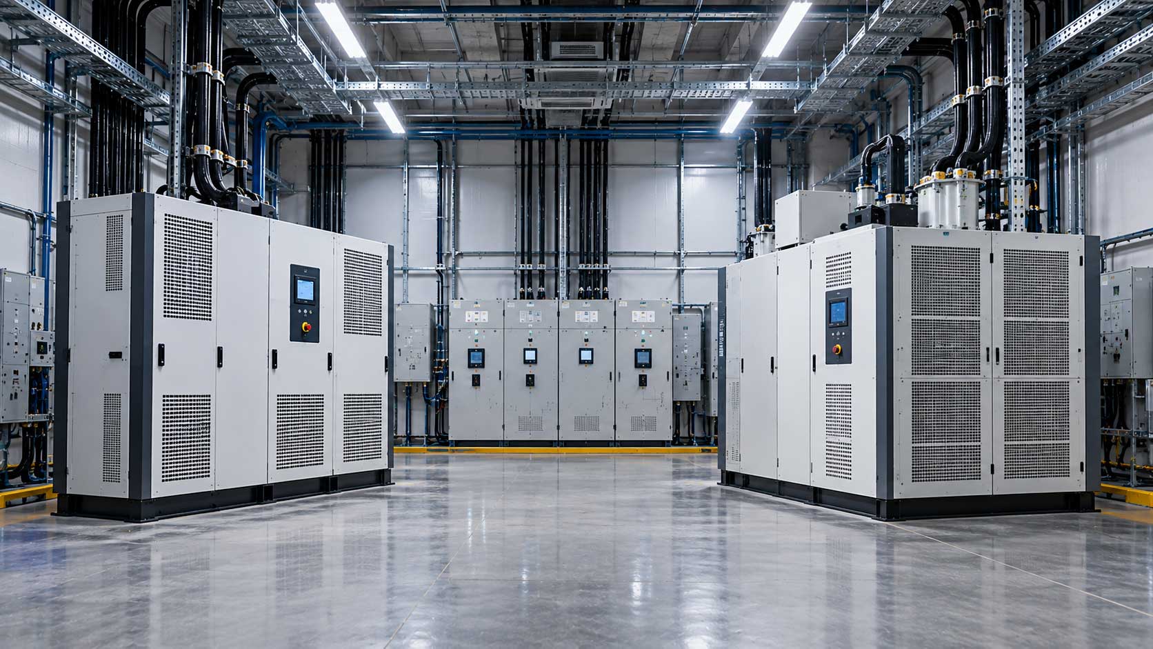Estabilizador de voltaje estático y electromecánico en una sala eléctrica industrial