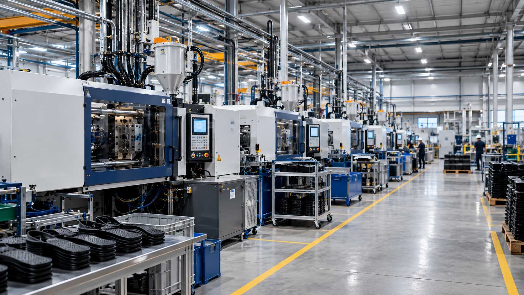Proceso industrial de moldeo por inyección para fabricación de componentes de calzado
