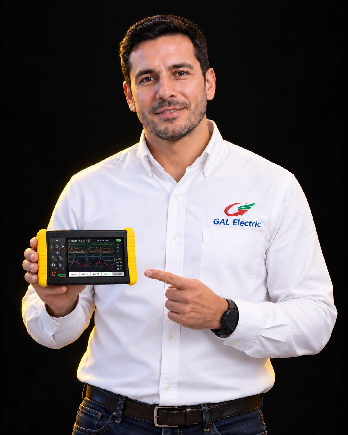 Composición publicitaria de Alejandro Galán sosteniendo el NanoVIP CUBEX
